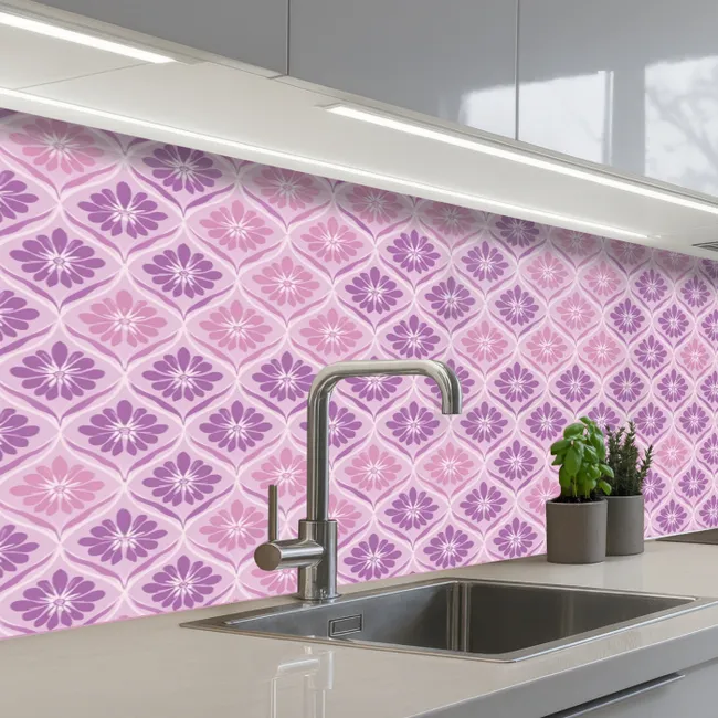 Bloemenruit - Patroon - Paars keuken achterwand 2 middel 871 -3d_schuin