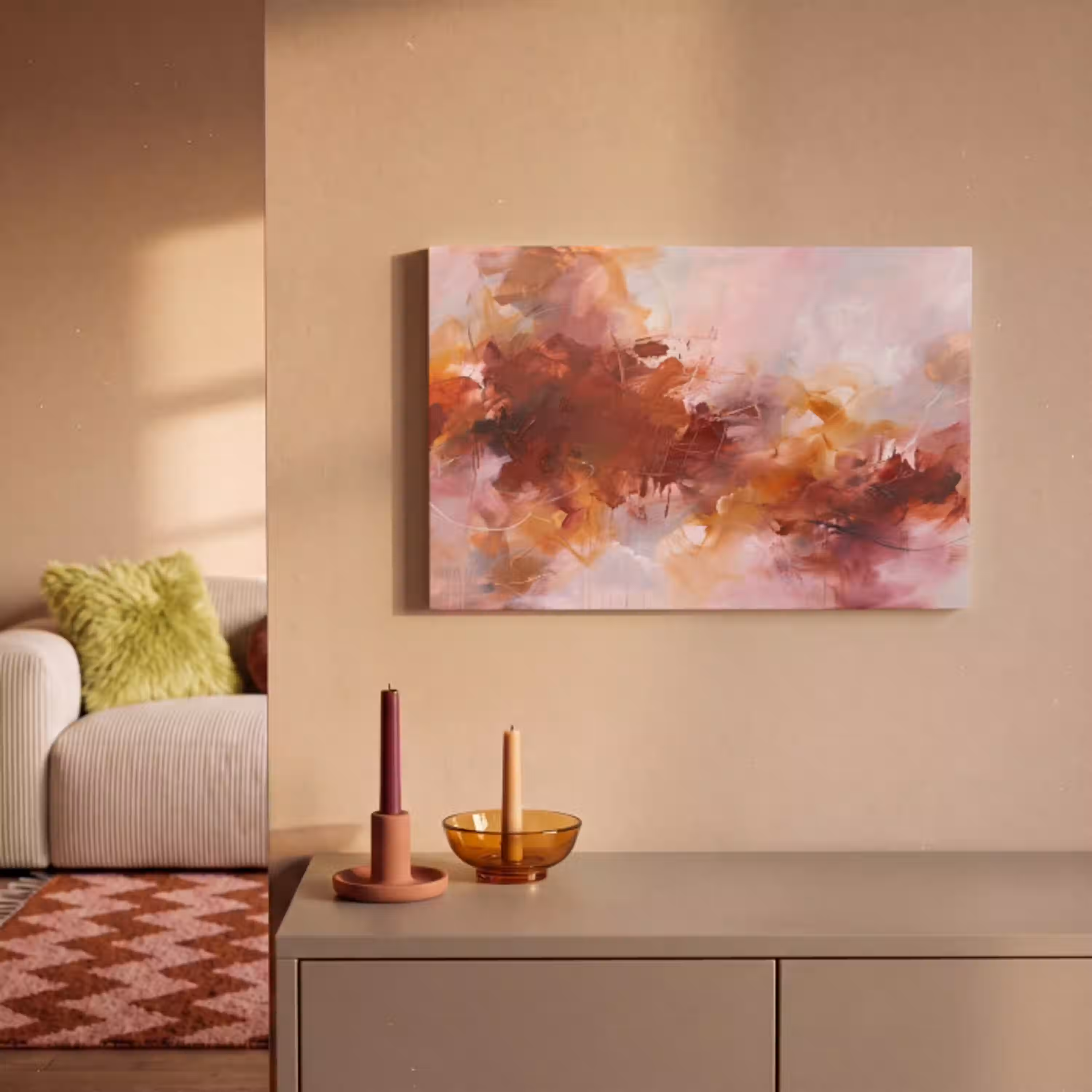 Abstract - Kleurrijk - Kunst - Modern - Roze-Rood canvas 2cm klein -sfeer1
