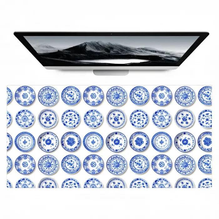 Borden - Bloemen - Patroon - Blauw Muismat XXL klein 681 -zzz3d