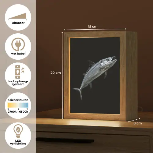Makreel - Vis - Zwart Light Box met kabel (Tafellamp) klein -USP_NL