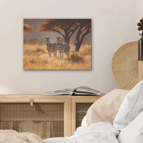 Zebra's - Savannelandschap - Gras PET vilt klein -sfeer3