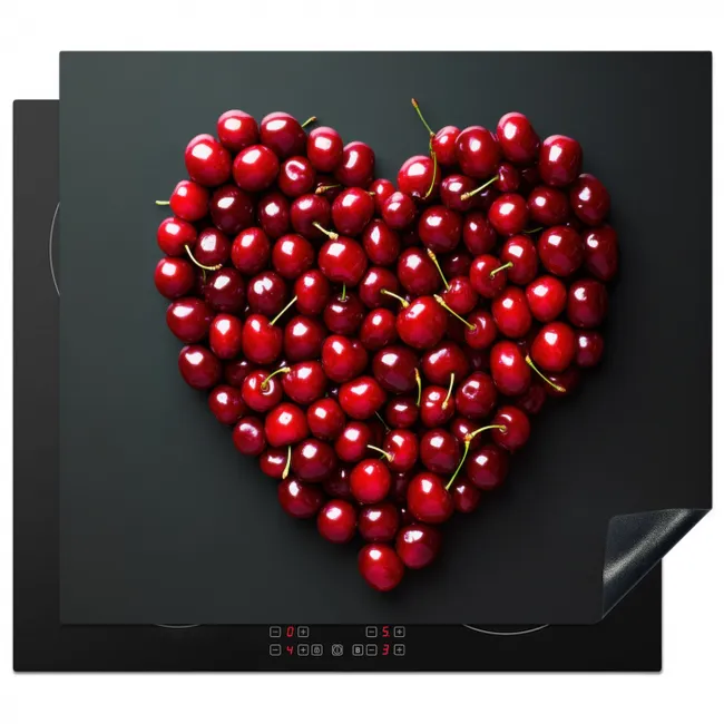 Kersen - Hart - Rood - Zwart Inductie beschermer vinyl 3mm middel -3d