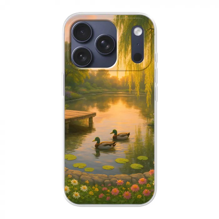 Eenden - Vijver - Bloemen Telefoonhoesje iPhone 17 Pro klein -3d