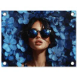 Vrouw - Blauw - Bloemen - Vlinders - Natuur tuinposter los doek klein -3d