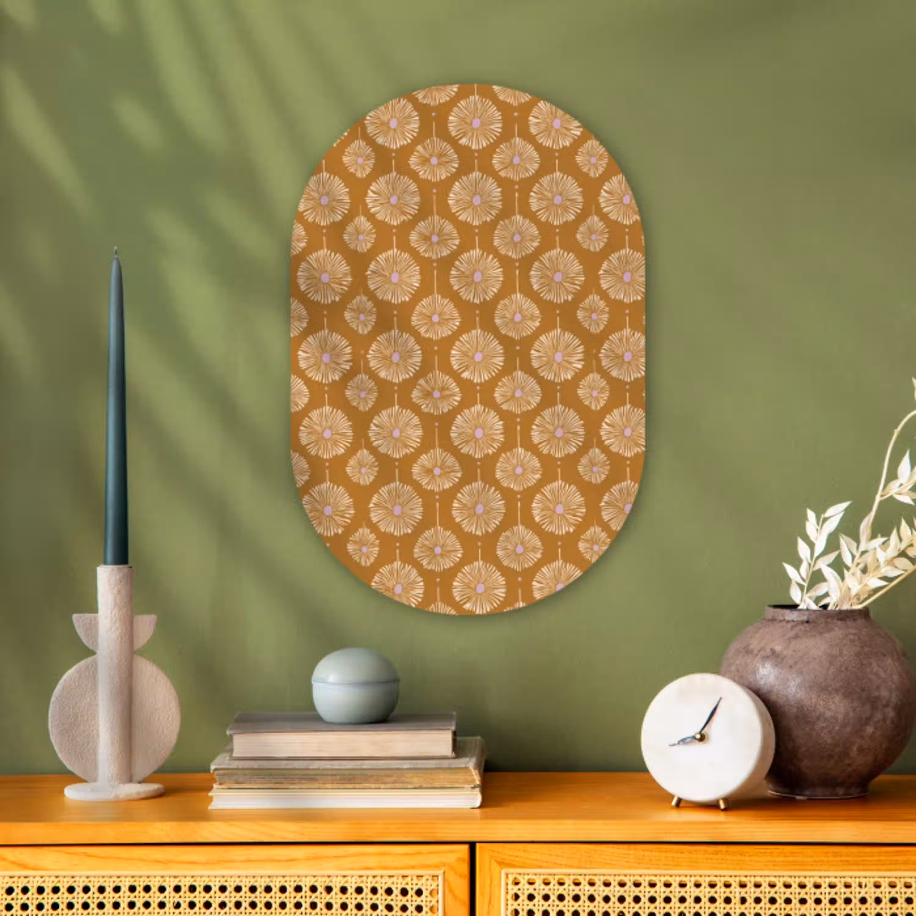 Bloemen - Modern - Oker Wandcirkel Ovaal Forex klein 630 -sfeer2