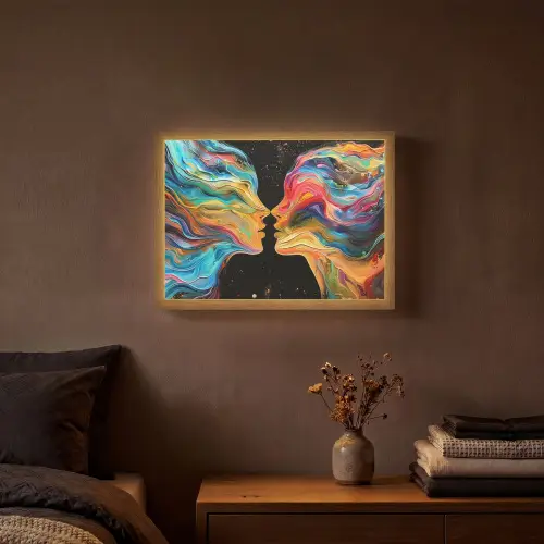 Kunst - Kleurrijk - Vrouw - Art - Abstract - Gezichten Light Box met batterij (Wandlamp) middel -sfeer4