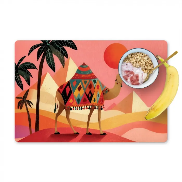 Kameel - Pyramides - Rode zon Placemat vinyl groot -zzzproduct_Kitchenyeah-website