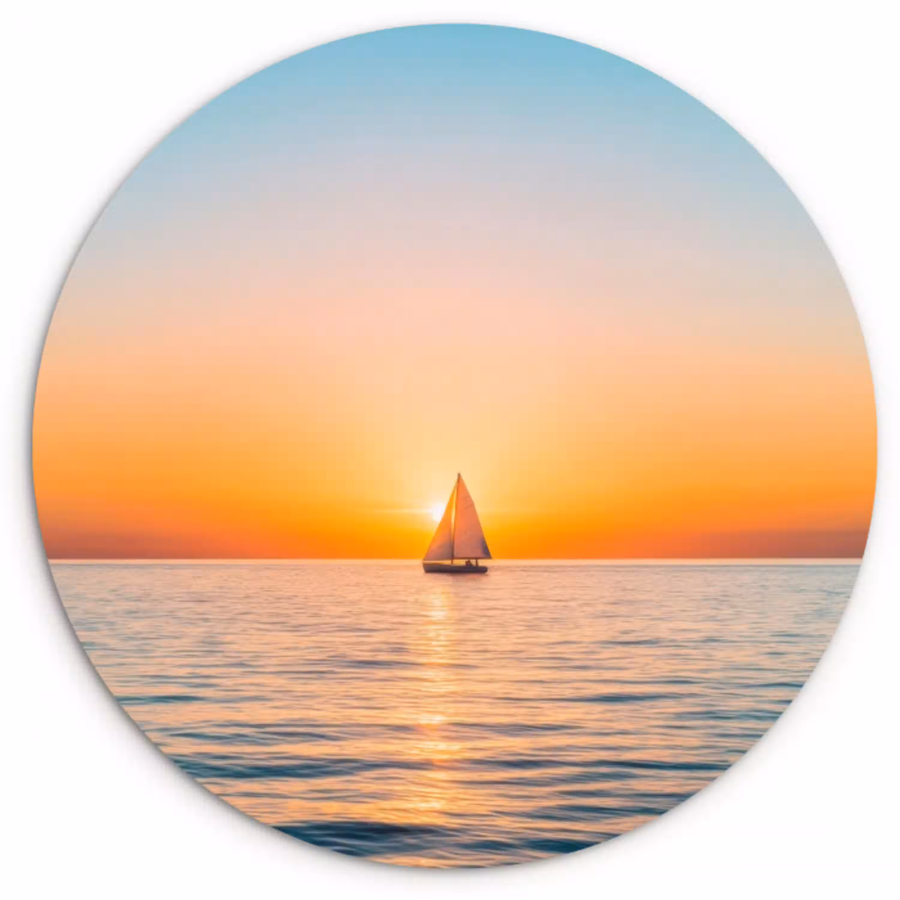 Zee - Zeilboot - Zonsondergang Wandcirkel kunststof plaat 5mm dik klein -3d