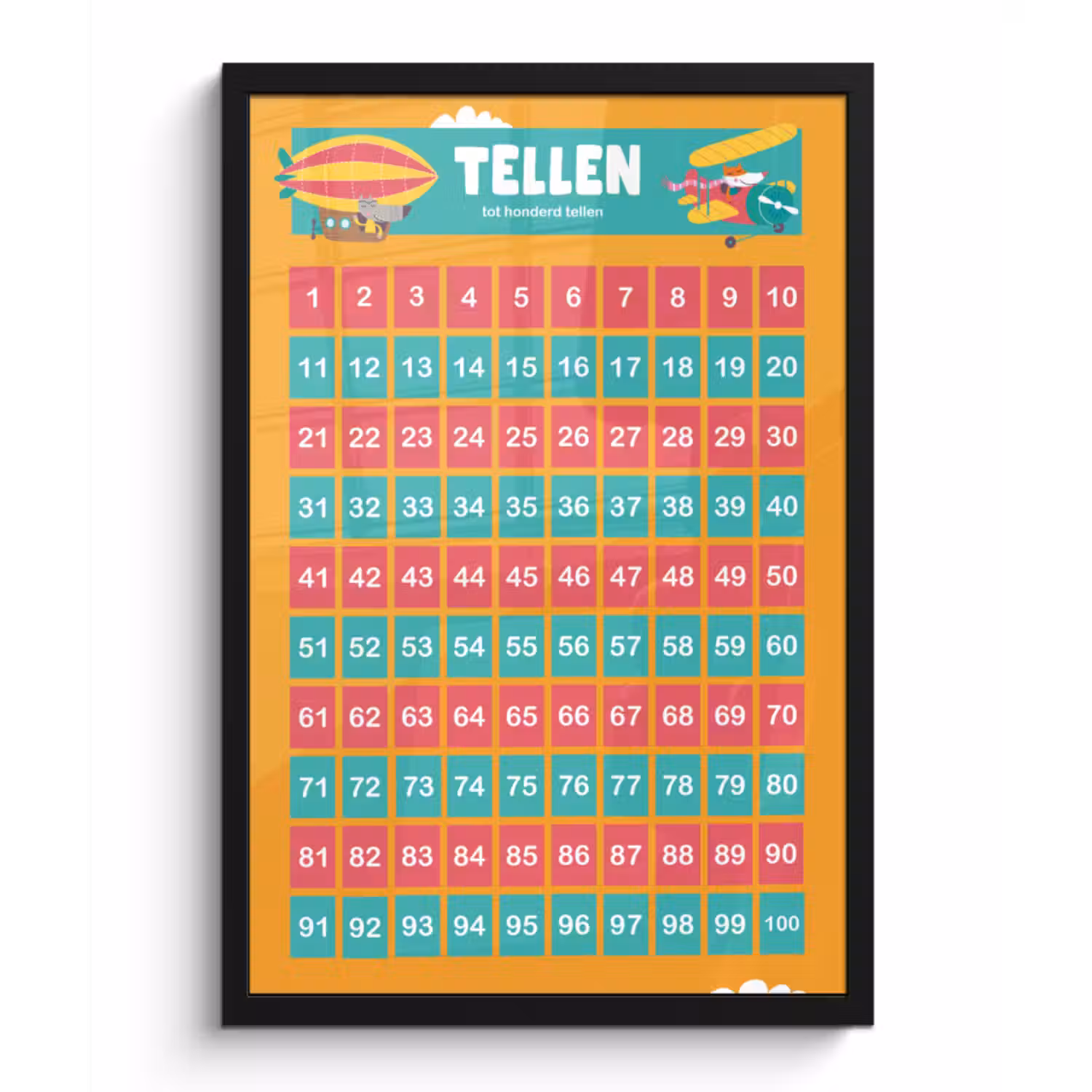 Poster met lijst - Kinderkamer - Tellen - Educatief - Jongens - Meisjes - Kinderen - Oranje - Kids