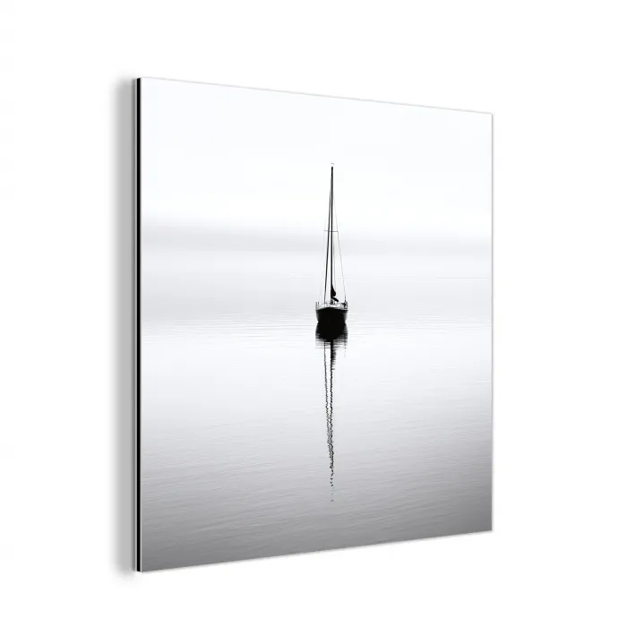 Zeilboot - Zwart - Water - Silhouet aluminium wit klein -3d