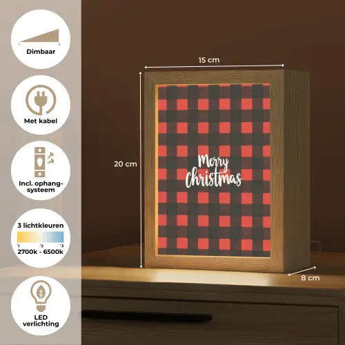 Geruit - Rood - Tekst - Christmas Light Box met kabel (Tafellamp) klein -USP_NL