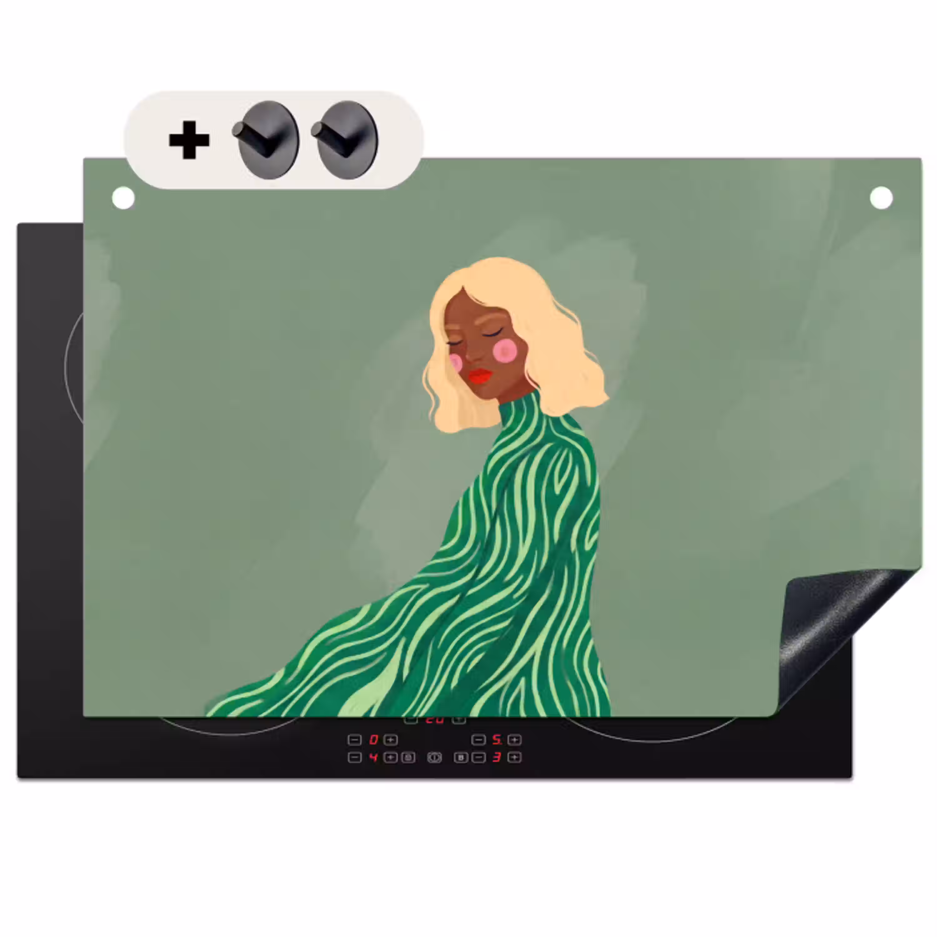 Vrouw - Portret - Illustratie - Modern - Groen Inductie beschemer met haakjes klein -3d