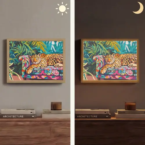 Luipaard - Kleurrijk - Tropisch Light Box met batterij (Wandlamp) middel -sfeer3