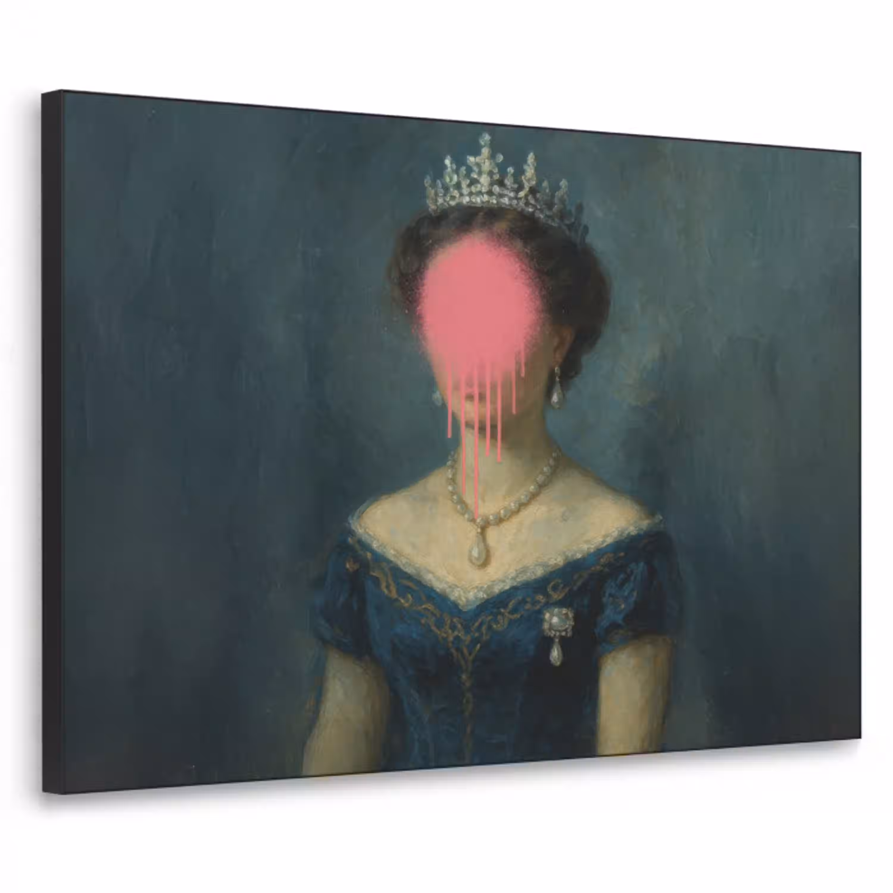 Kroon - Roze druipend verf - Portret Textielframe - compleet frame klein -3d