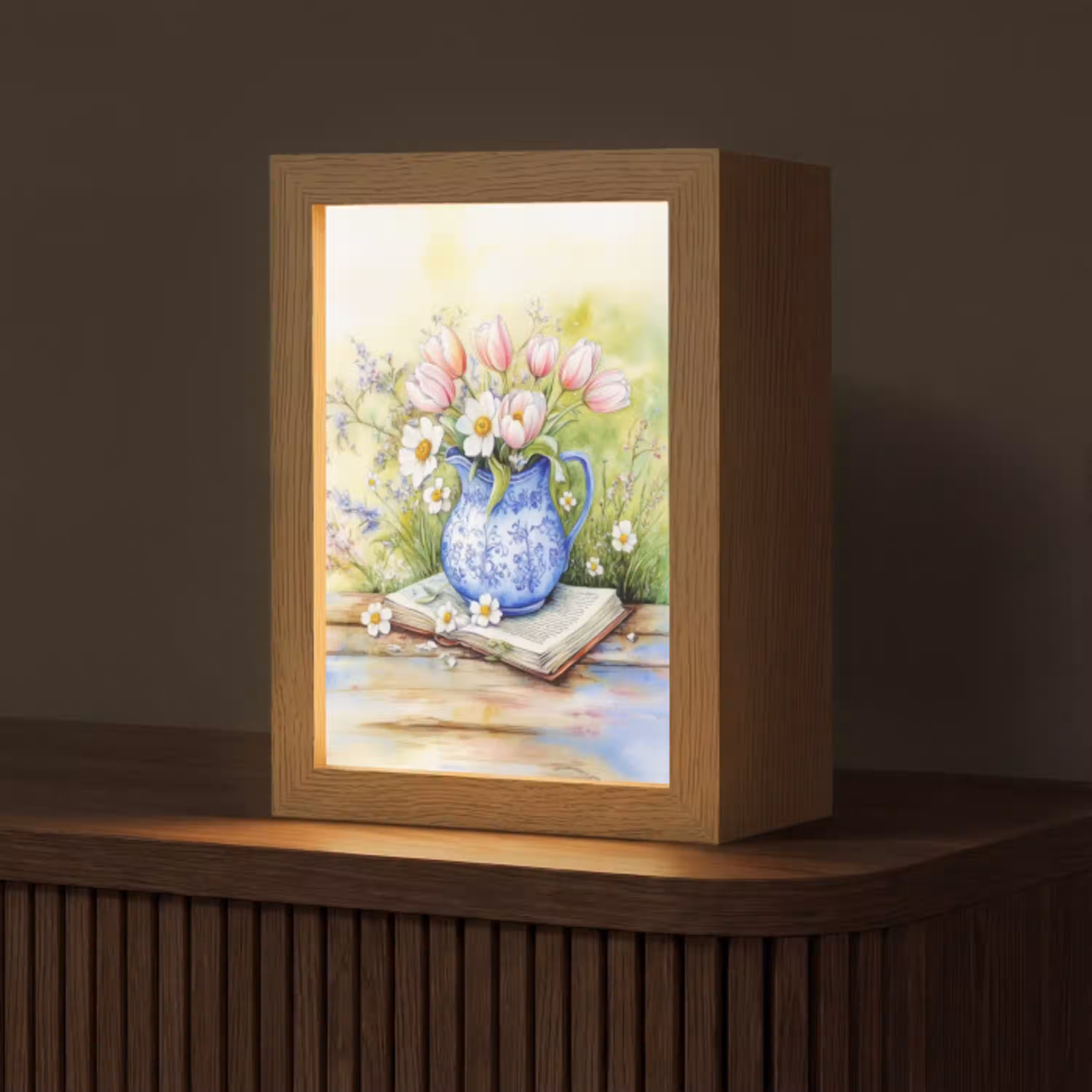 Vaas - Delftsblauw - Madeliefjes Light Box met kabel (Tafellamp) klein -z3d_website
