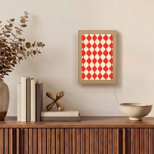 Golvend patroon - Retro - Rood - Beige Light Box met kabel (Tafellamp) klein 925 -sfeer2