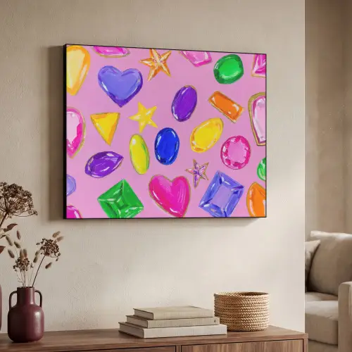 Edelstenen - Vormen - Hartje - Kleurrijk Textielframe - compleet frame klein -sfeer3