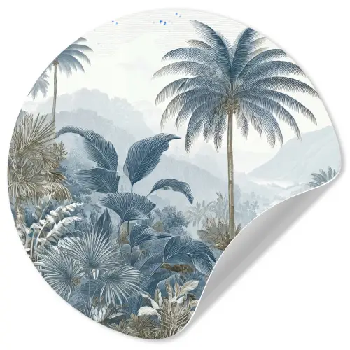 Jungle - Modern - Blauw - Groen Wandcirkel behangsticker klein -3d