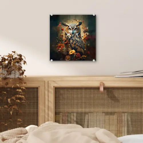Uil - Vogel - Bloemen - Planten - Botanisch plexiglas 5mm klein -sfeer4