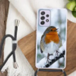 Roodborstje - Tak - Sneeuw - Winter - Levendig Hoesje Samsung Galaxy A52 5G met koord klein -sfeer4