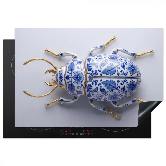 Kever - Delfts  - Blauw - Goud Inductie beschermer vinyl 3mm klein -3d
