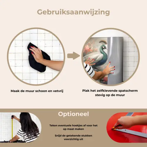 Pauwen - Pauwenveren - Vogels - Bloemen - Natuur keuken achterwand spatscherm klein -gebruiksaanwijzing_NL