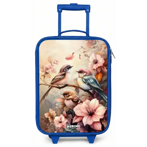 Vogels met roze bloemen Kinderkoffer - Blauw klein -zz3dotto