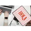 Hola - Quote -  Strepen - Pastel - Roze - Rood - Wit laptophoes neopreen klein -bureau
