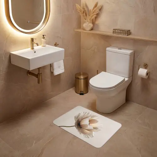 Bloem - Beige - Crème WCmat klein -sfeer3