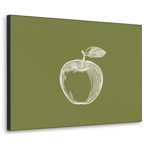 Lijntekening - Appel - Olijfgroen - Blaadje Textielframe - compleet frame klein -3d