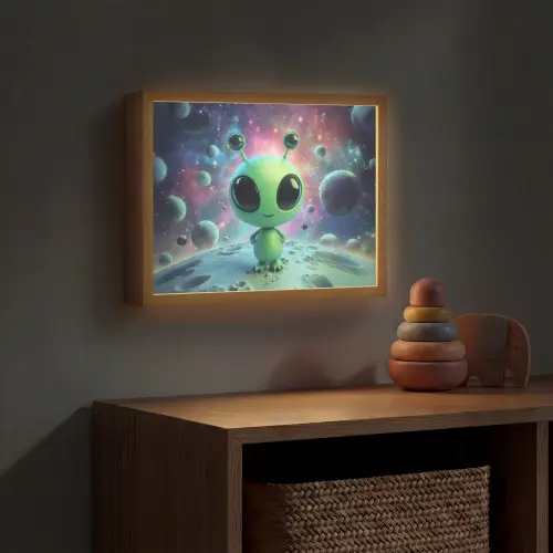 Alien - Groen - Planeten - Ruimte Light Box met batterij (Wandlamp kind) middel -sfeer5_kind