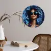 Vrouw - Blauw - Bloemen - Vlinders - Natuur Wandcirkel behangsticker klein -sfeer3