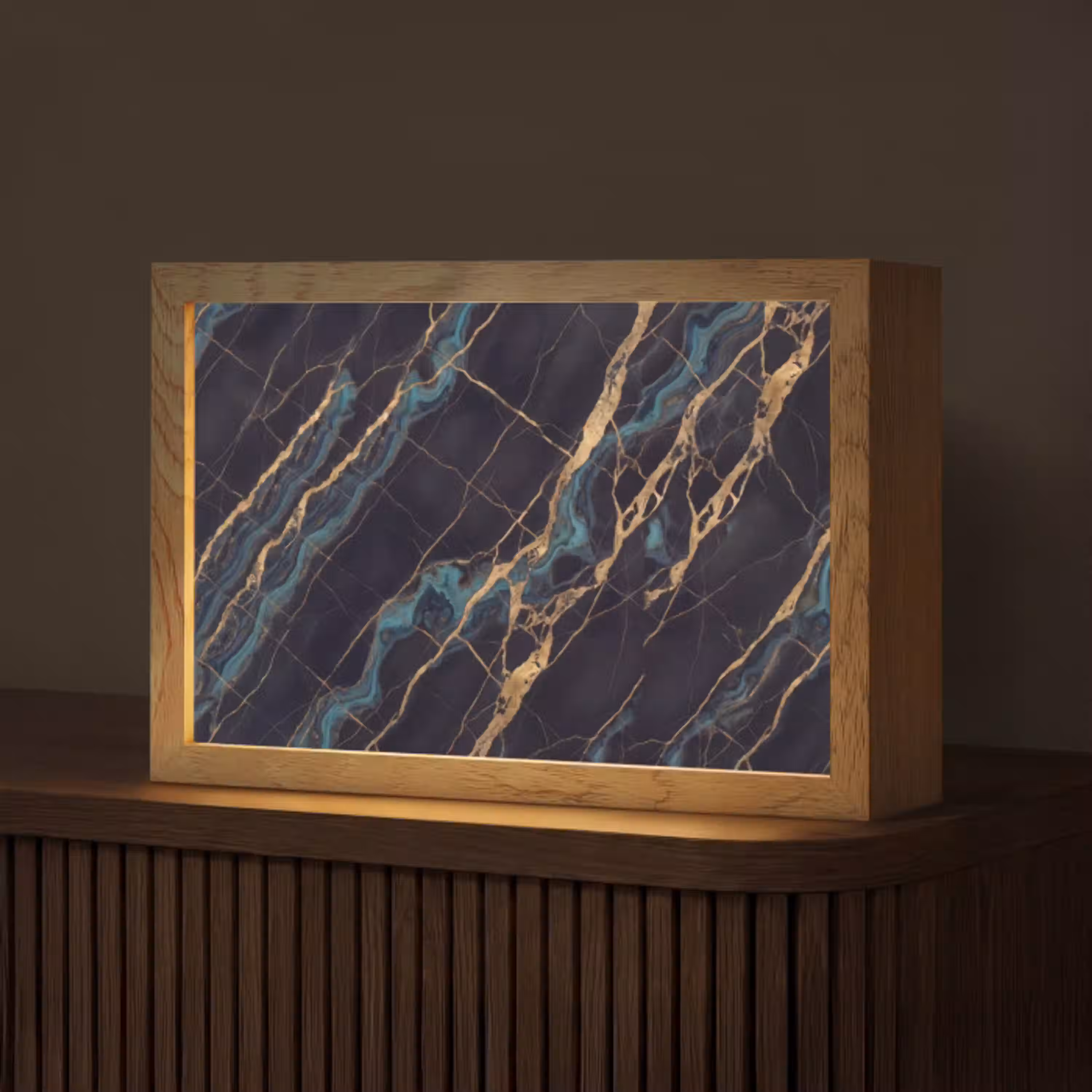 Abstract - Gouden lijnen - Kunst - Modern - Zwart Light Box met kabel (Tafellamp) klein -z3d_website