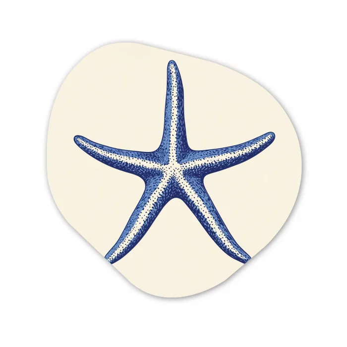 Blauwe zeester - Minimalistisch - Beige Wandcirkel Organisch Forex 3mm klein -3d
