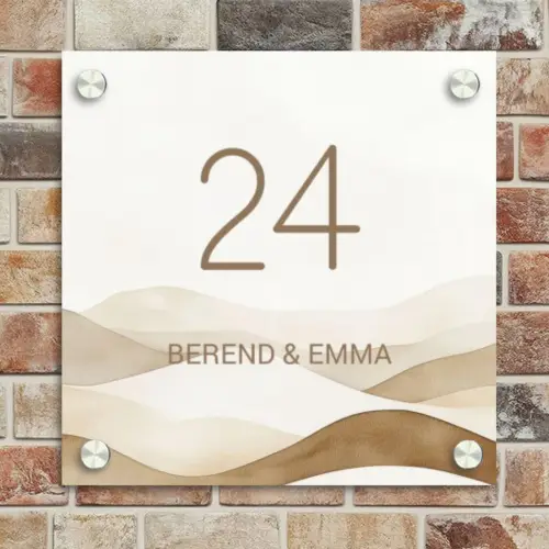 Beige landschap - Klassiek Naambord Vierkant klein -sfeer2