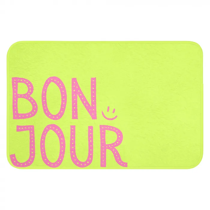 Groen - Smiley - Bonjour - Roze Badmat klein -3d