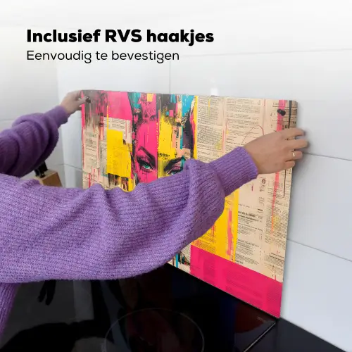 Vrouwengezicht - Krantenpapier - Abstract - Roze Inductie beschemer met haakjes klein -ky-ophangen-nl