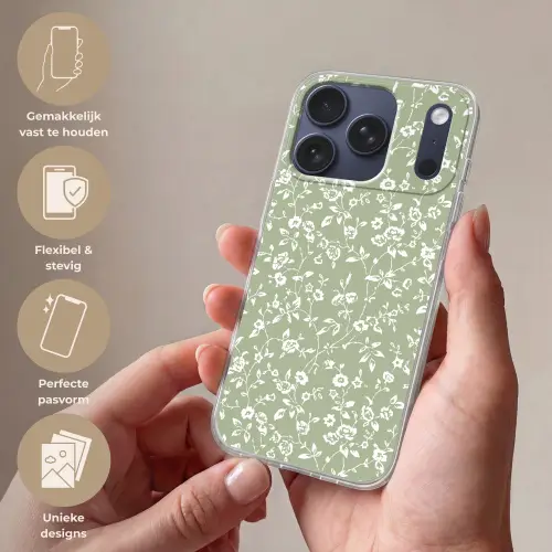 Bloemen - Print - Groen - Wit Telefoonhoesje iPhone 17 Pro klein -sfeer3_NL