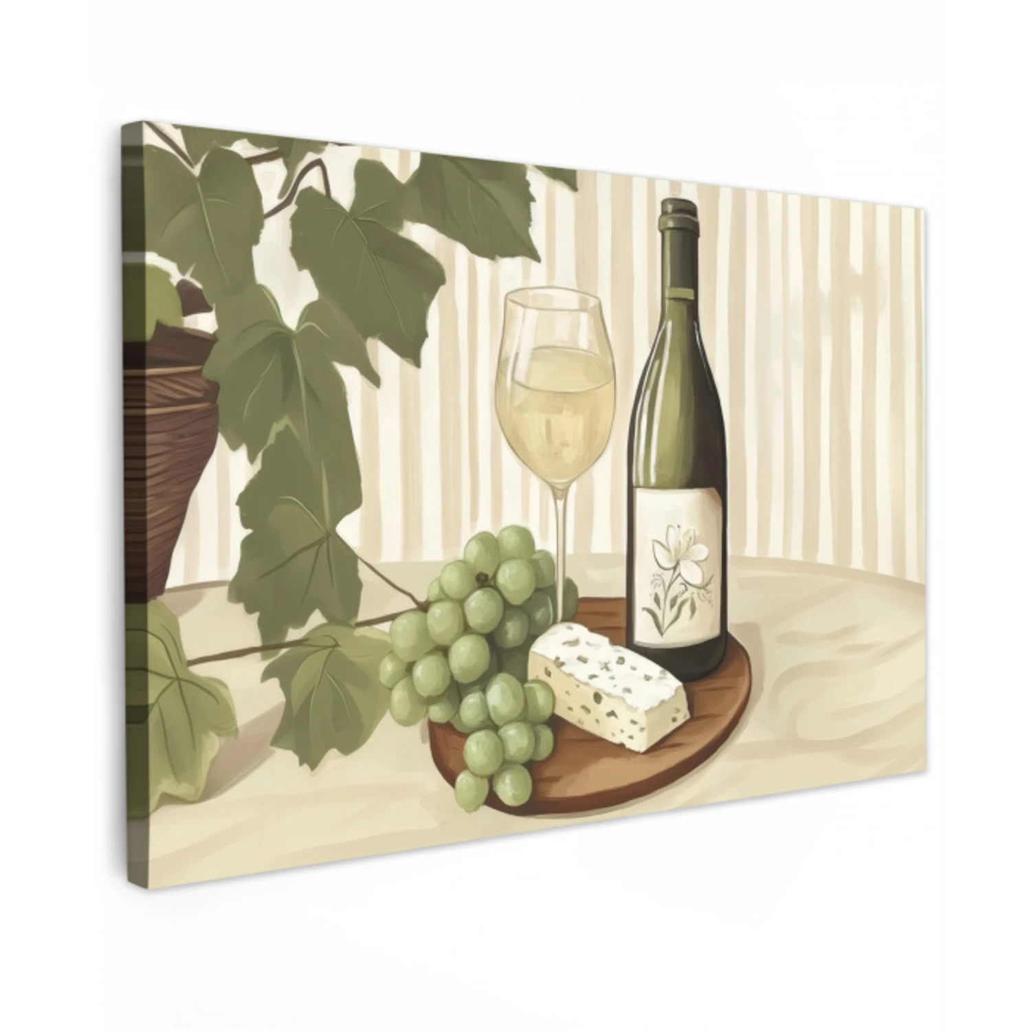 Wijn - Druiven - Kaas - Bladeren Tuinposter op houten frame 2 cm dik klein -3d