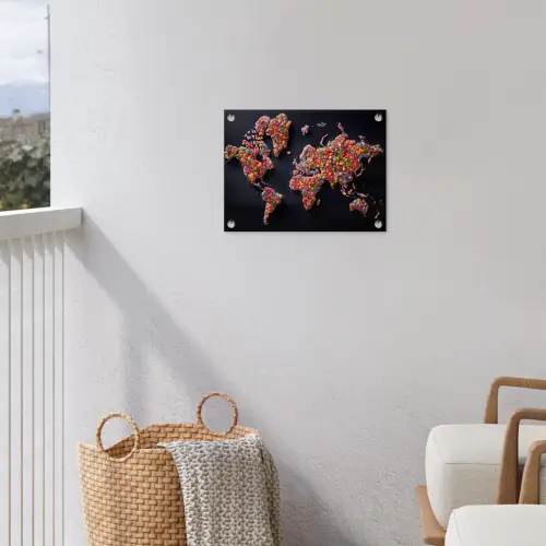Wereldkaart - Snoepjes - Felle kleuren tuinposter los doek klein -sfeer8