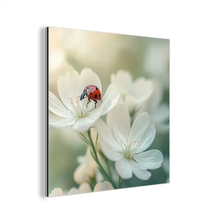 Lieveheersbeestje - Bloemen - Wit aluminium wit klein -3d
