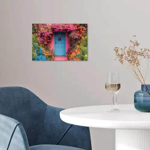 Bloemen - Deur - Roze poster papier klein -sfeer3