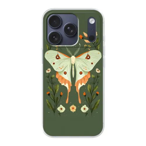 Bloemen - Bladeren - Olijfgroen - Vlinder Telefoonhoesje iPhone 17 Pro klein -3d