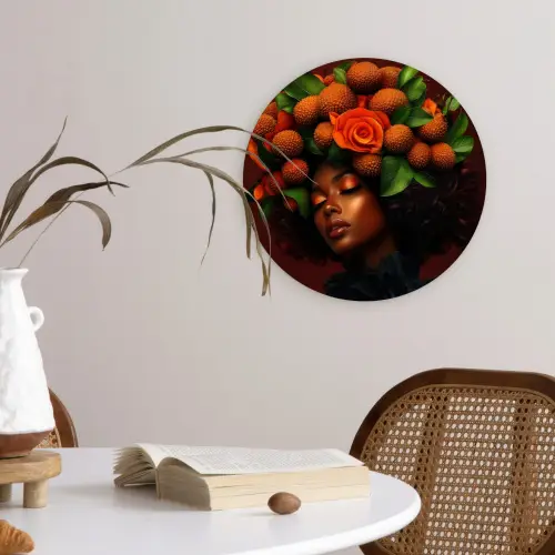 Vrouw - lychee - exotisch Wandcirkel plexiglas klein -sfeer4