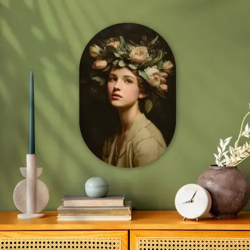 Bloemenstilte - Vrouw - Portret Wandcirkel Ovaal Forex klein -sfeer2