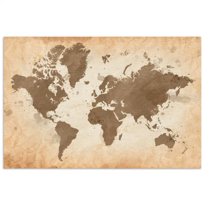 Wereldkaart - Beige - Bruin poster papier klein -3d