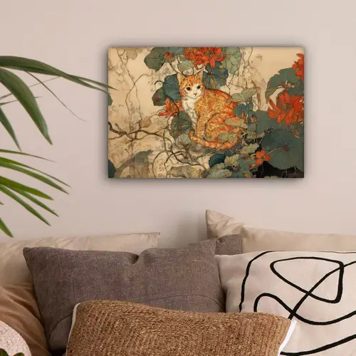 Kat - Sierlijk - Bloemen canvas 2cm klein -sfeer1