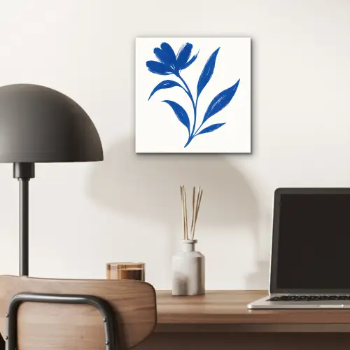 Bloem - Blaadjes - Minimalistisch - Blauw aluminium wit klein -sfeer5