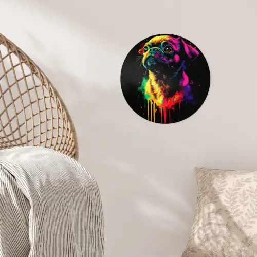Puck - Hond - Verf - Kleuren Wandcirkel behangsticker klein -sfeer4