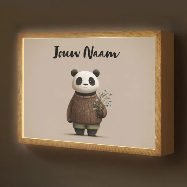 Lightbox - Wandlamp kinderkamer met naam - Panda - Blauwe bloemen - Zachtheid